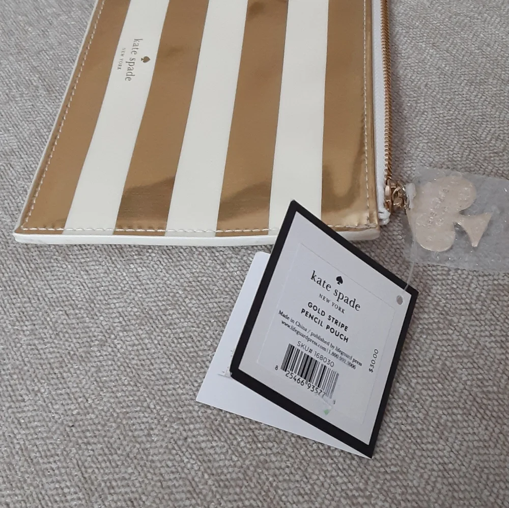 Kate Spade gold stripe pencil pouch